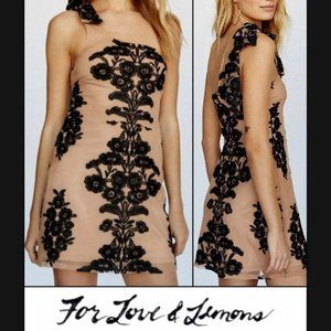 For Love and Lemons Temecula Black Lace Nude Dress